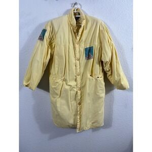 Ton Sur Ton Coat Womens Large Yellow Button Padded French Patch Graphic Lining